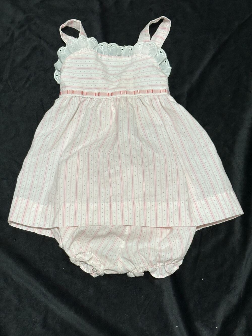 1980s Clean Pink Pastel Striped Baby Girl Dress and Knickers Set ~ 260618-WH 128